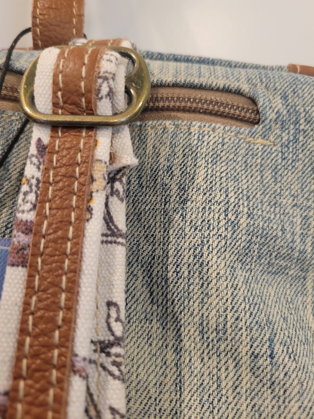 Myra Bag NWT Floral and Denim Canvas Medium Backpack Brown Leather Trim - Picture 5 of 12